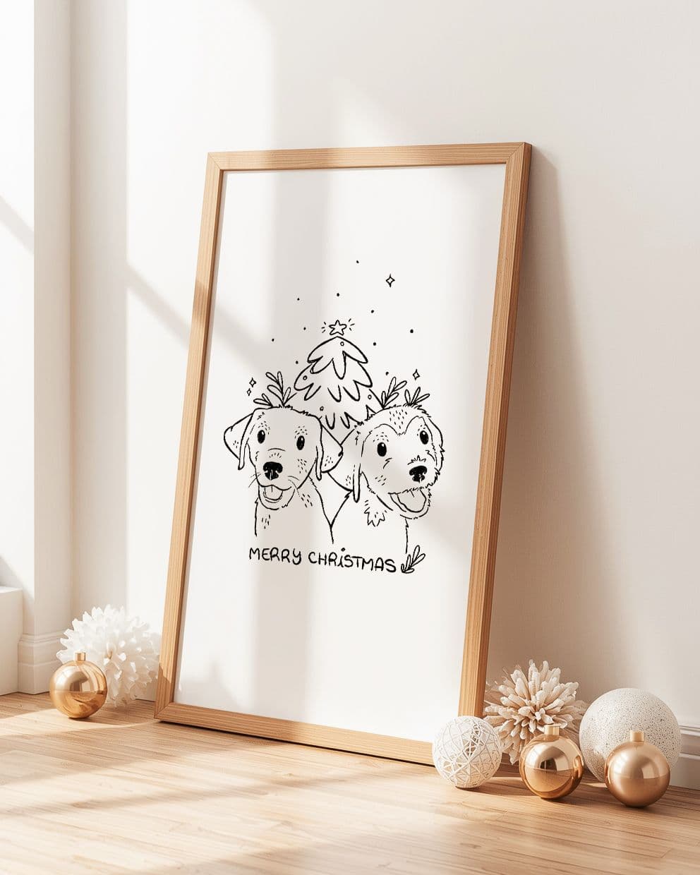 Una ilustración digital para imprimir, personalizada navideña de 1 o 2 mascotas